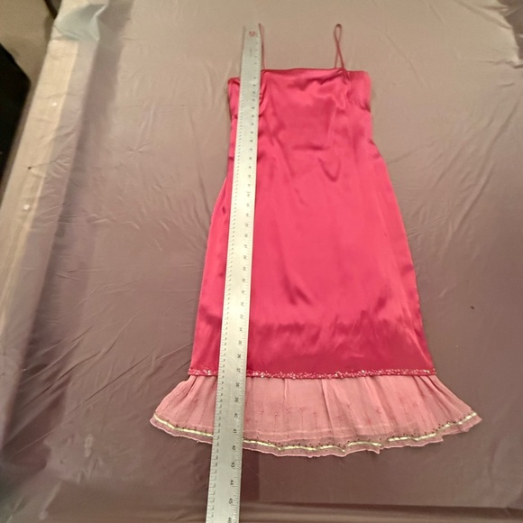 Vintage Y2K Pink Silk Midi Spaghetti Strap Dress with Ruffle Hem Size 4/Small - Picture 5 of 9